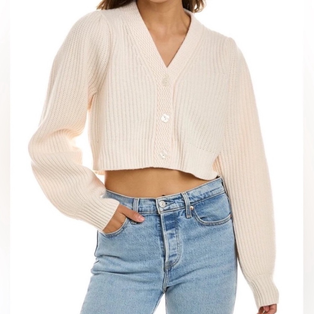Loveshackfancy Avignon Vneck Cropped Cardigan Ivory White Cashmere Wool Blend